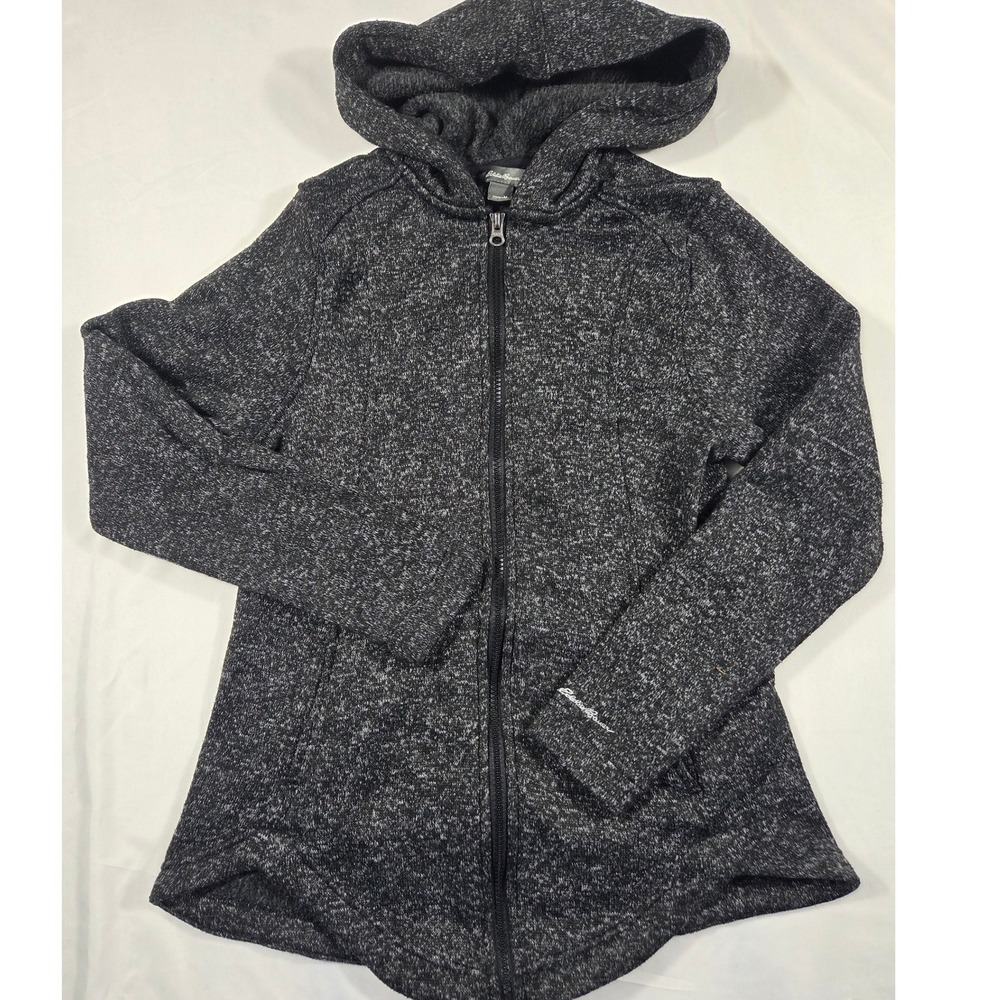 Eddie Bauer Womens Gray Marl Full Zip Fleece Lined Hoodie Jacket Size M